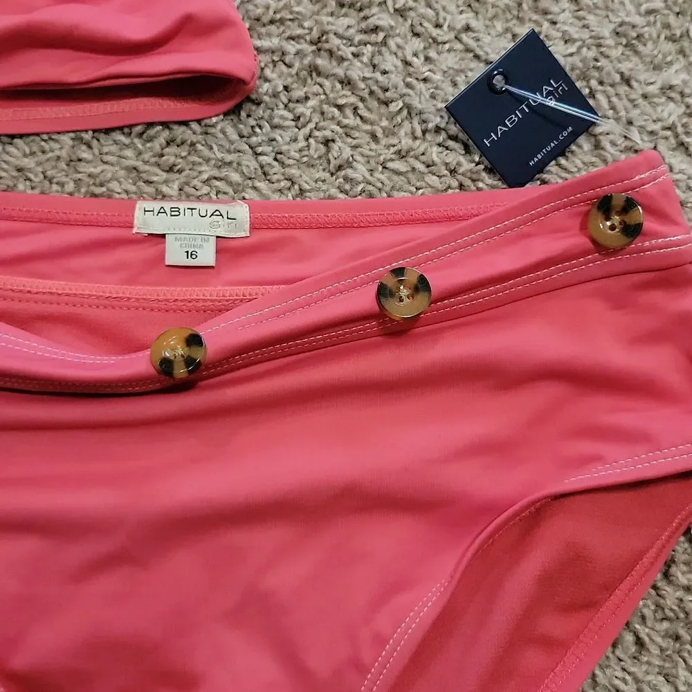 New Habitual Girl Contrast Stitch Two Piece Swim Suit Size 16